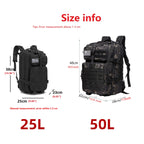 Mochila tática 25L/50L em Nylon resistente à água